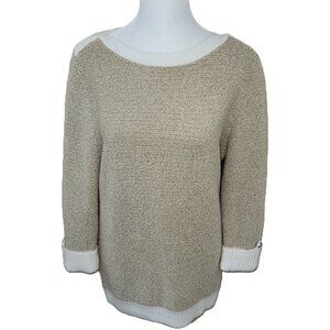 Karen Scott Gold & Ivory Glitter Metallic Pattern Pullover Sweater Women’s SZ M